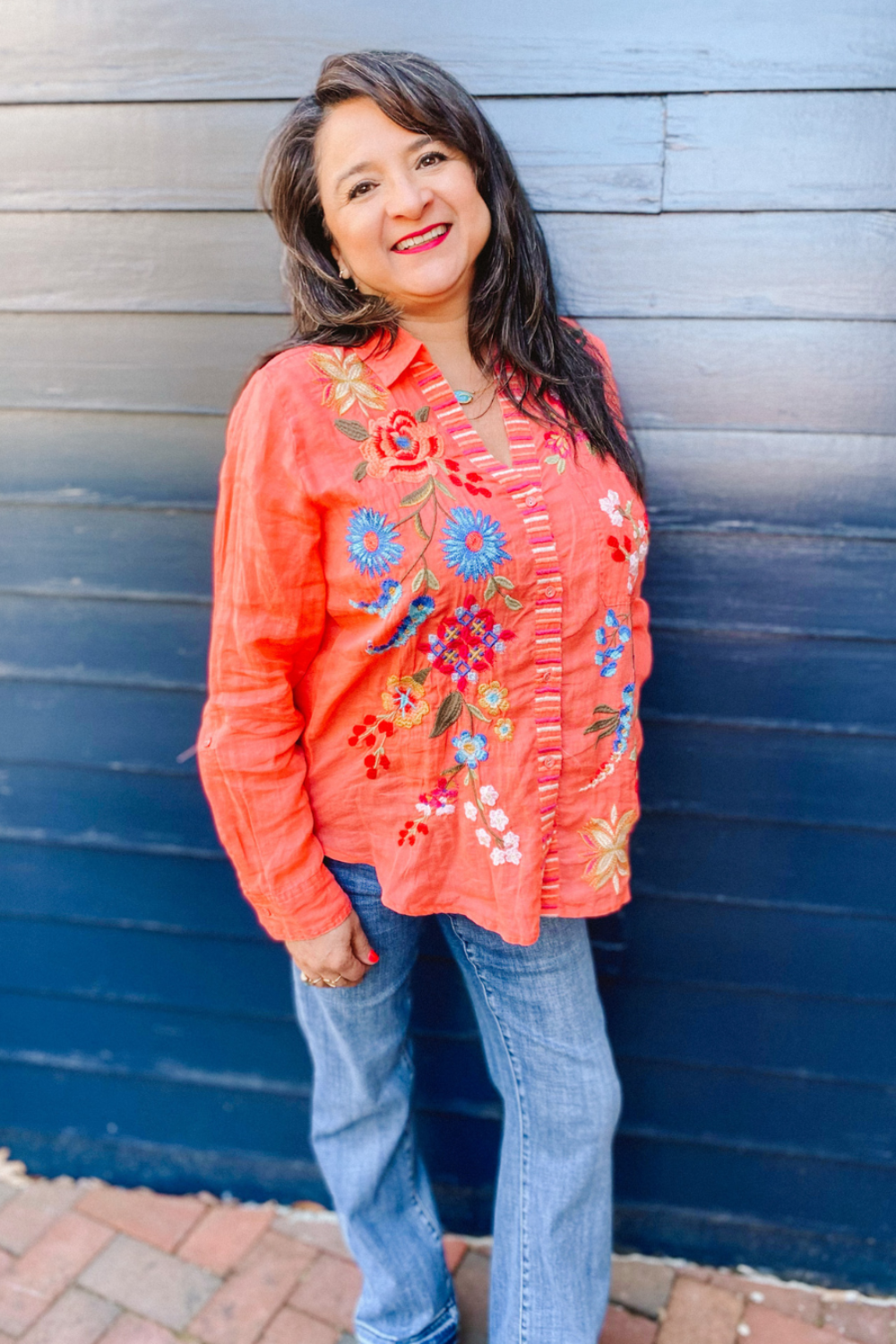 Johnny Was Dionne Relaxed Shirt - Living Coral