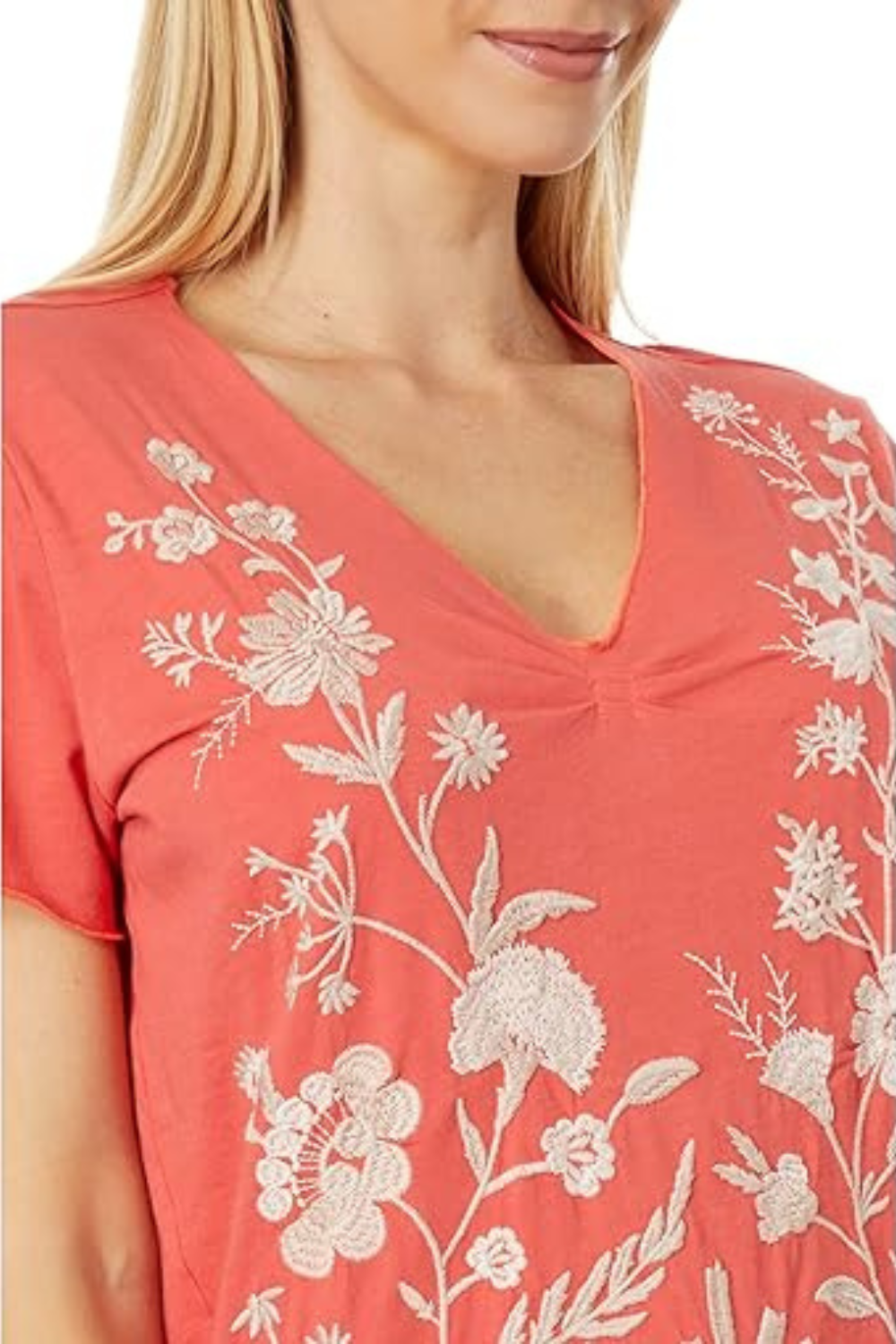 Johnny Was Marseille Pleat Front Tee - Living Coral