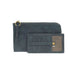 A dark slate blue wallet set featuring a zip-around pouch with a gold-tone ring pull and a matching card holder wallet with a vertical pleated front and a textured gold-tone snap button.