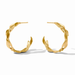 Pair of gold hoop earrings on a white background