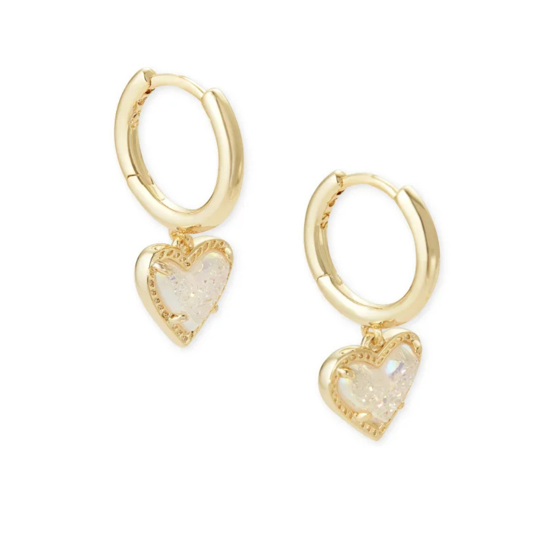 Kendra Scott Ari Heart Drusy Huggies - Gold