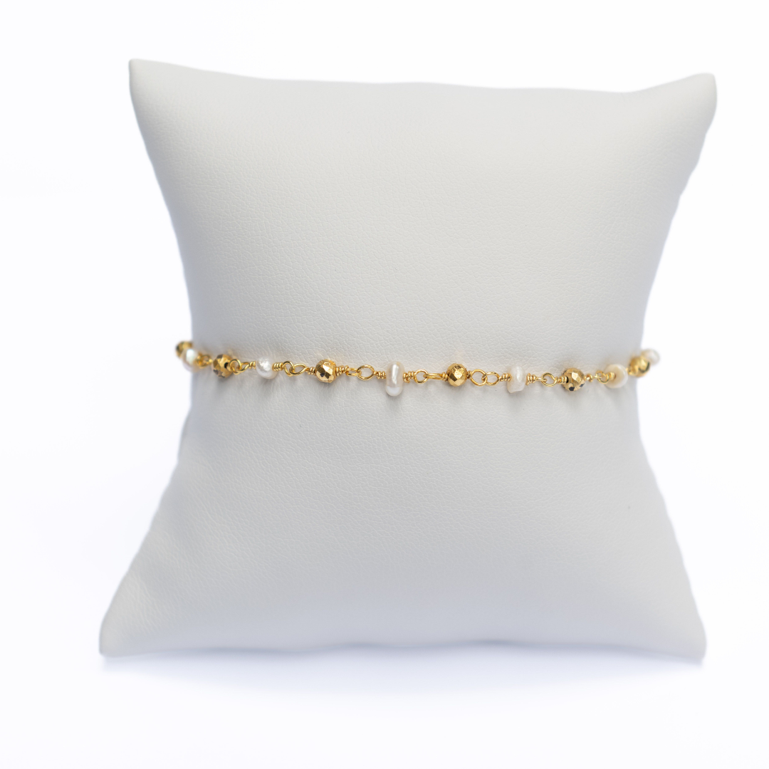 Kimberly James Jewelry Beaded Bracelet - Pearl & Golden Pyrite