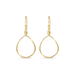 A pair of gold teardrop dangle earrings with open wire loops and leverback hooks, shown on a plain white background.