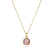 Gold necklace with a pink gemstone pendant on a white background