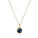 Gold necklace with a blue gemstone pendant on a white background