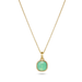 Gold necklace with a green pendant on a white background