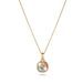 Gold necklace with a colorful pendant on a white background