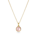 Gold necklace with a pink pendant on a white background