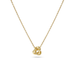 A delicate gold chain necklace featuring a polished gold knot pendant, displayed against a clean white background.