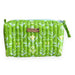 Green floral-patterned bags with matching pouch on a light background