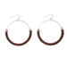 Pair of hoop earrings with brown and silver design on a white background
