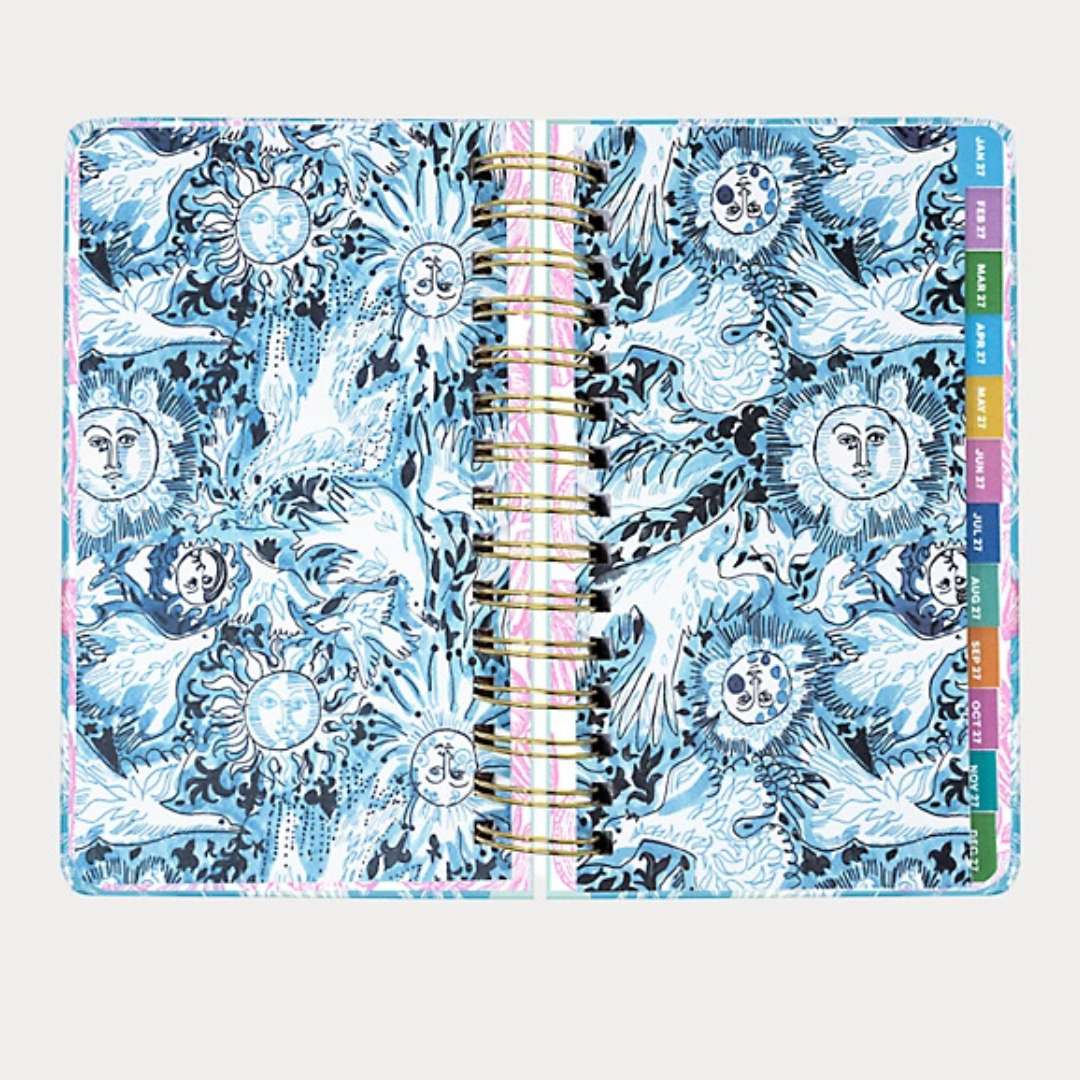 Planner with celestial design on a white background