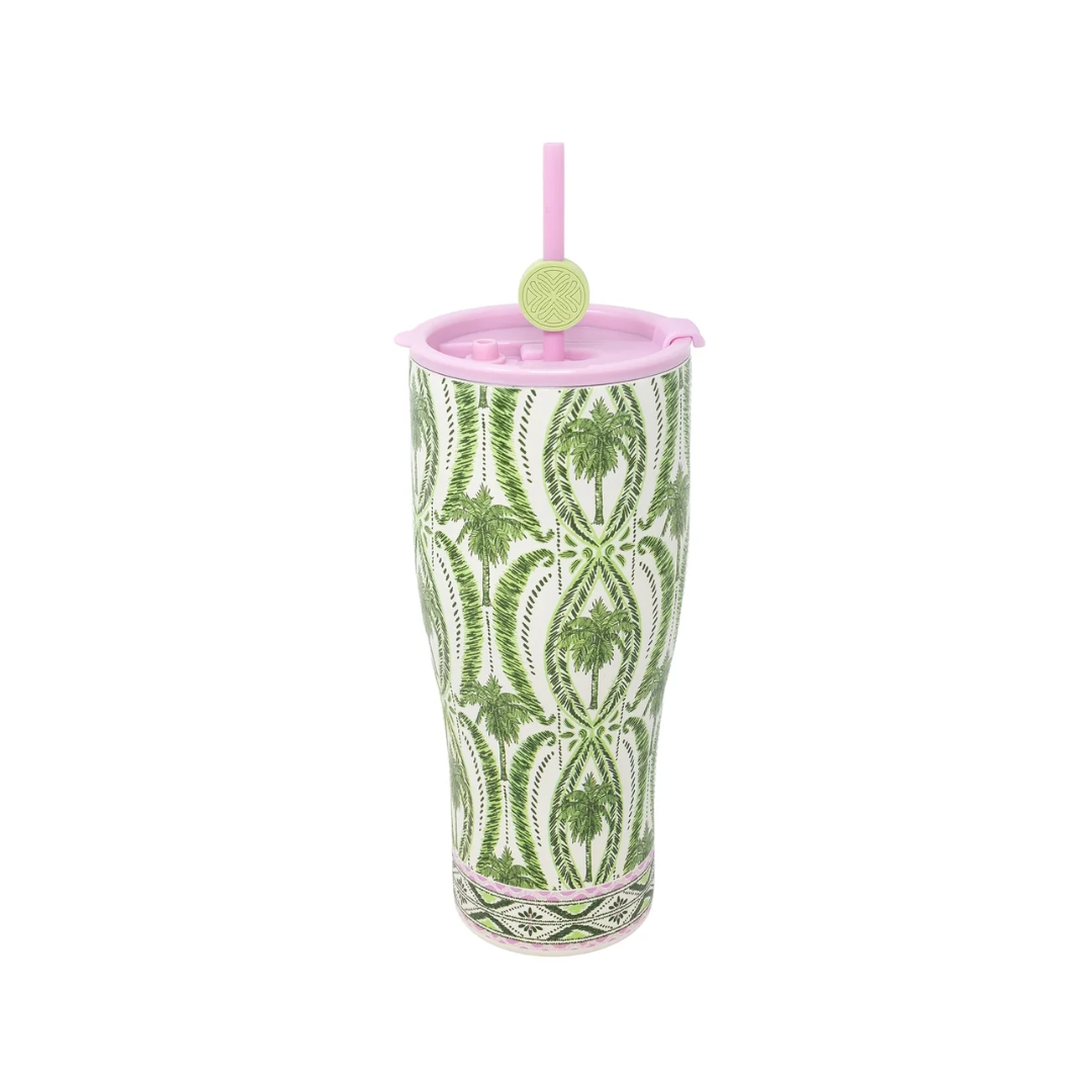 Lilly Pulitzer Stainless Steel Tumbler w/ Straw- Textured Palm