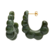 Dark green textured crescent hoop earrings with a gold post and butterfly back, shown on a plain white background.