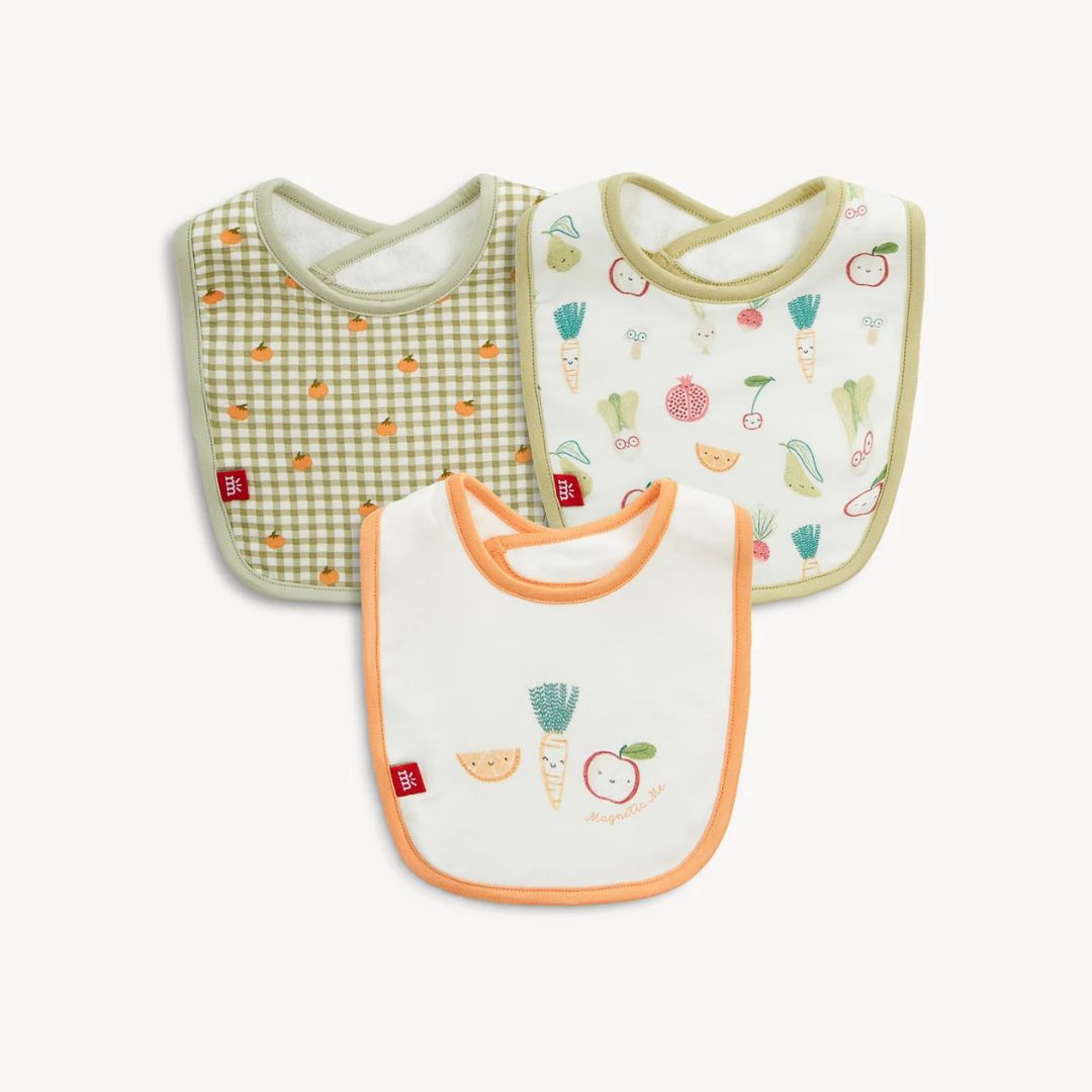 Magnetic Me Bib 3-Pack in Kale Yeah on a plain white background