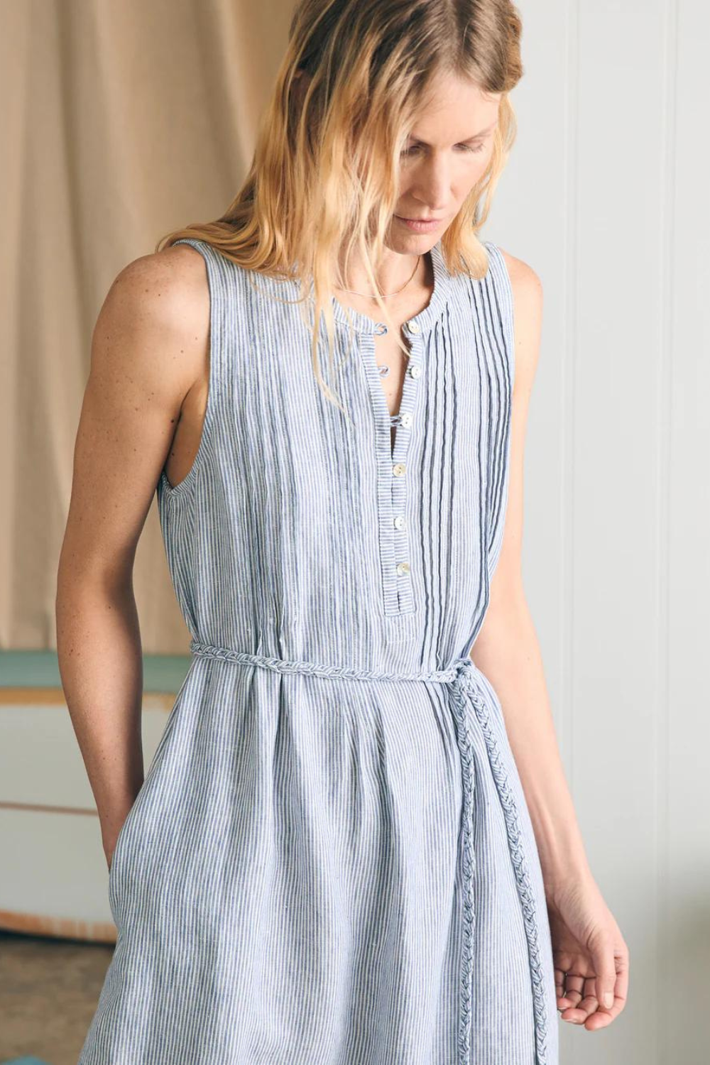 Faherty Isha Midi Dress - Blue Mini Stripe