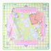 A square board game set featuring a pastel green and pink gingham border, a central floral board with pink and blue illustrations, clear acrylic game pieces, cards, and dice. The brand name 'JOKERS' is visible around the outer border.