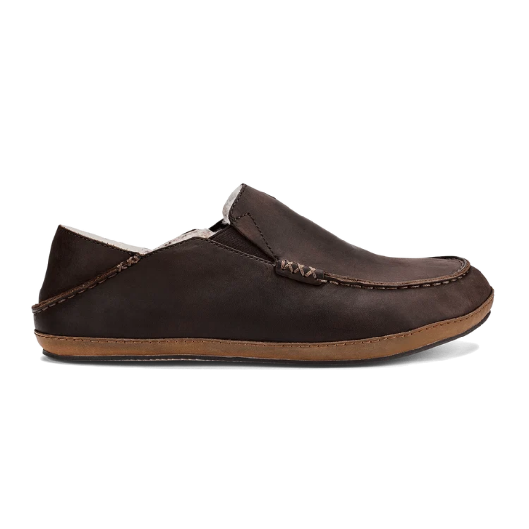 Brown leather slip-on shoe on a white background