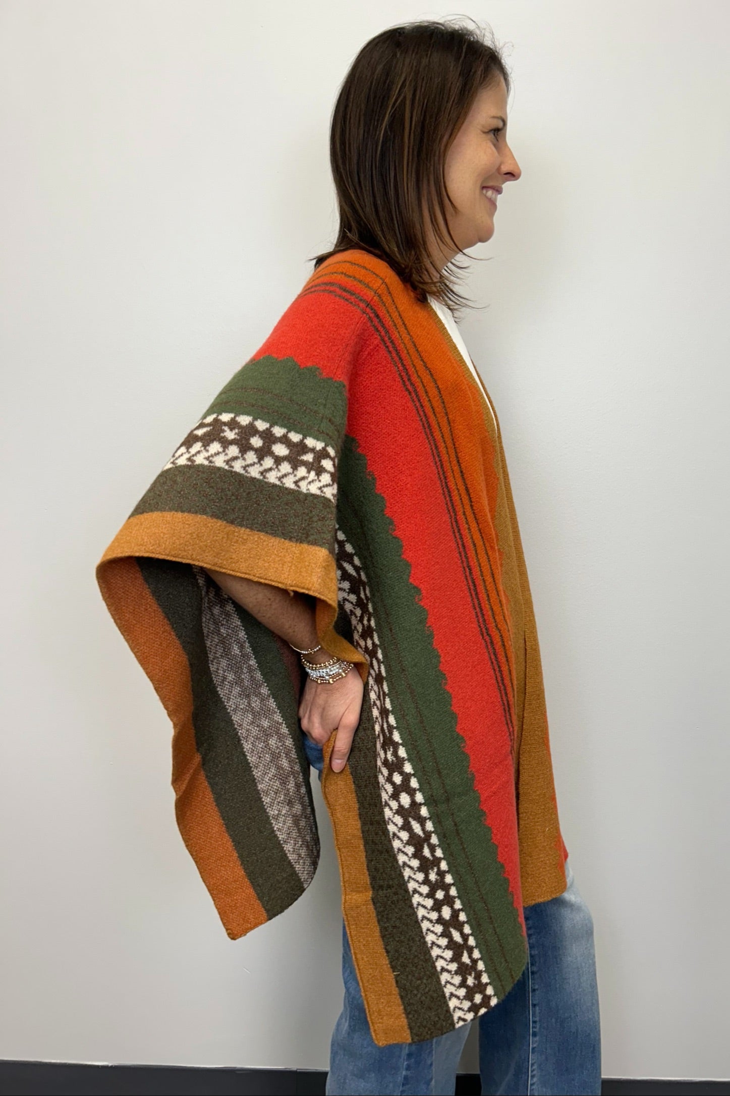 Pueblo Ruana Wrap - Rust Green