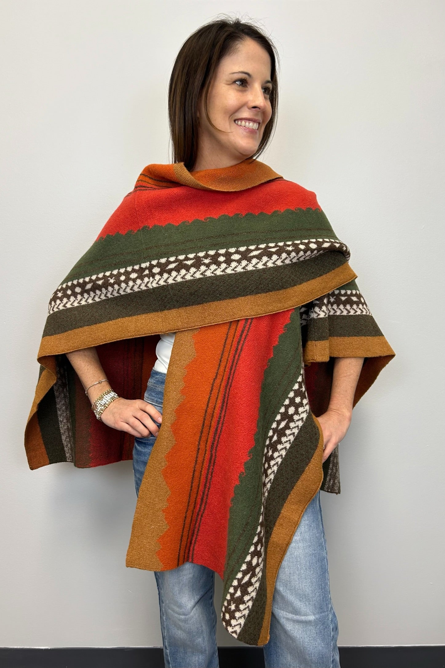 Pueblo Ruana Wrap - Rust Green