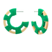 Green and wooden hoop earrings on a white background