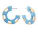 Pair of earrings with blue circular designs on a white background