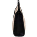 beige handbag with black accents on a white background