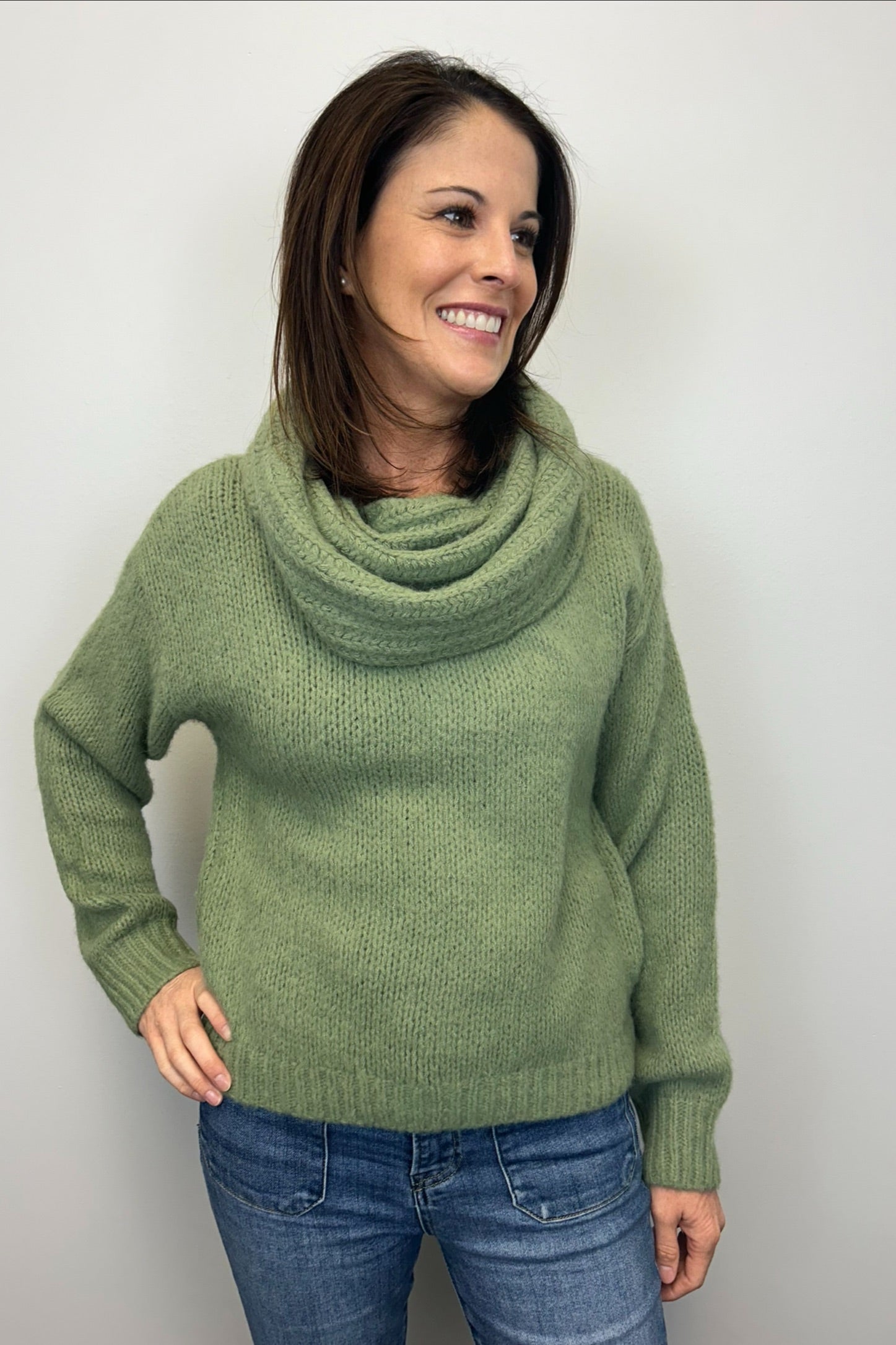 Soft Cowlneck Sweater - Sage