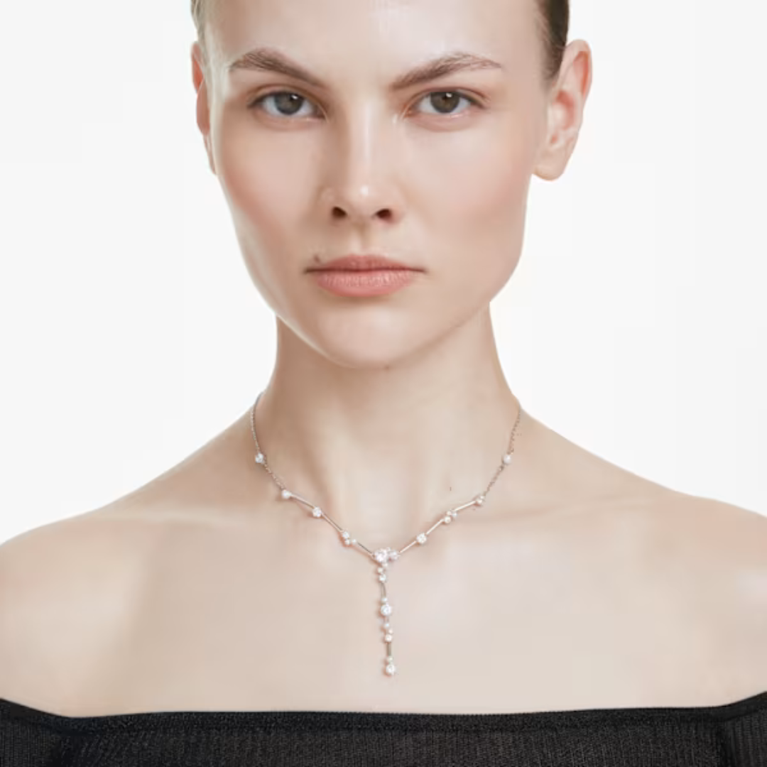 Swarovski Constella Y Necklace - White Crystal/Pearl/Rhodium