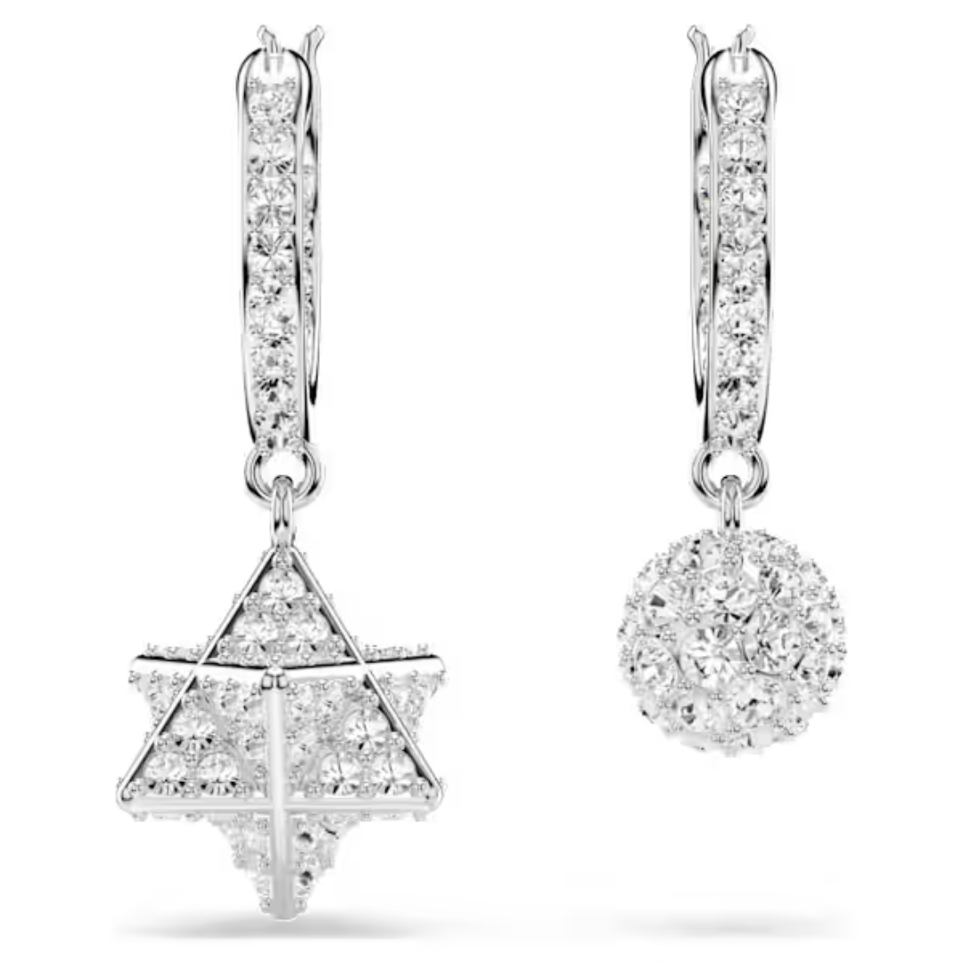 Swarovski Dextera Asymmetrical Star & Sphere Drop Earrings - White/Rhodium