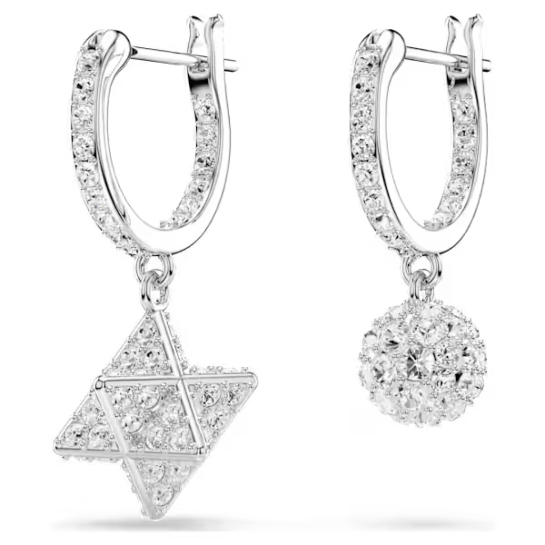 Swarovski Dextera Asymmetrical Star & Sphere Drop Earrings - White/Rhodium