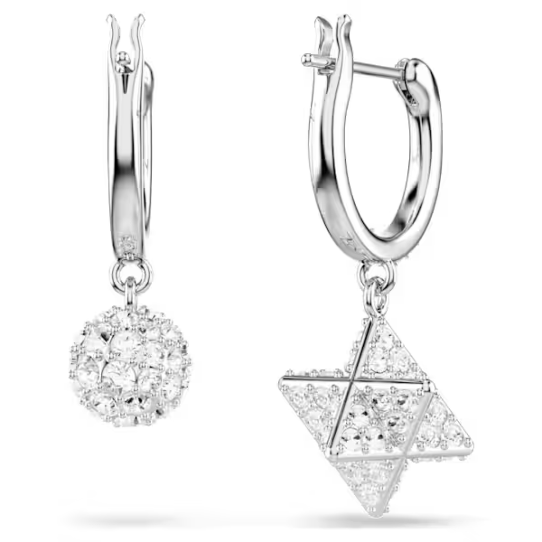 Swarovski Dextera Asymmetrical Star & Sphere Drop Earrings - White/Rhodium