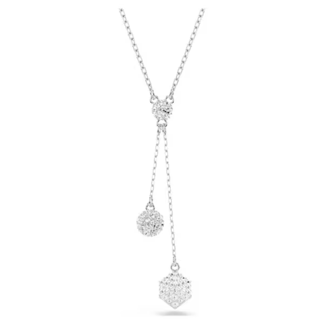 Swarovski Dextera Sphere and Cube Pendant Necklace - White/Rhodium