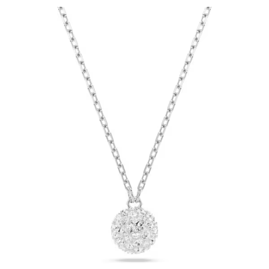 Swarovski Dextera Round Pendant Necklace - White/Rhodium