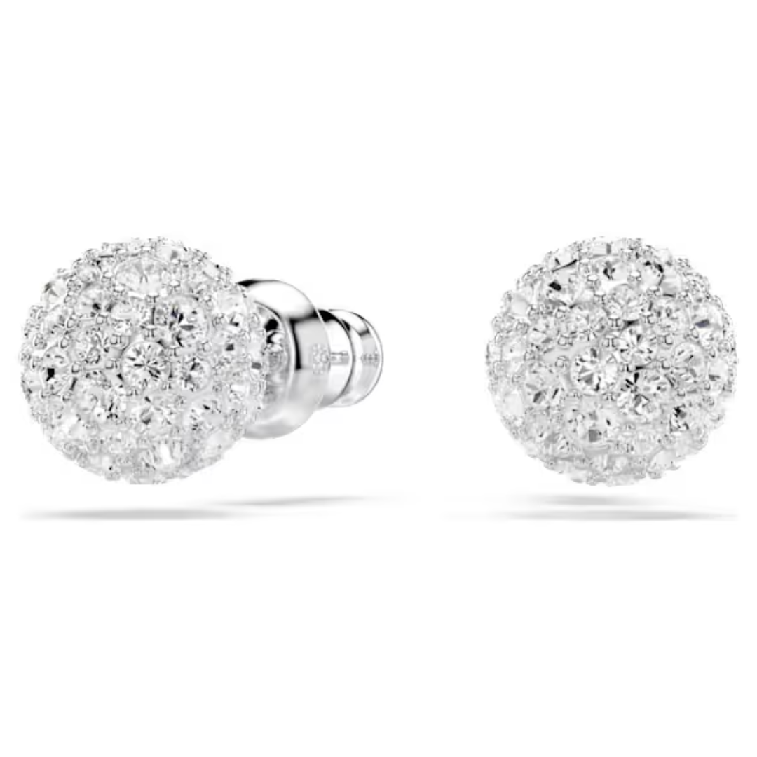 Swarovski Dextera Round Stud Earrings - White/Rhodium