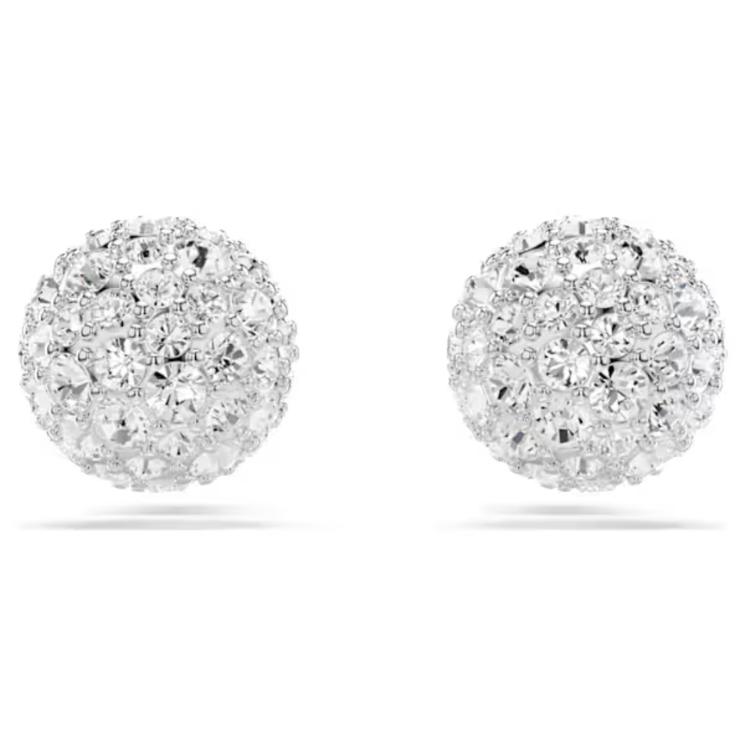 Swarovski Dextera Round Stud Earrings - White/Rhodium