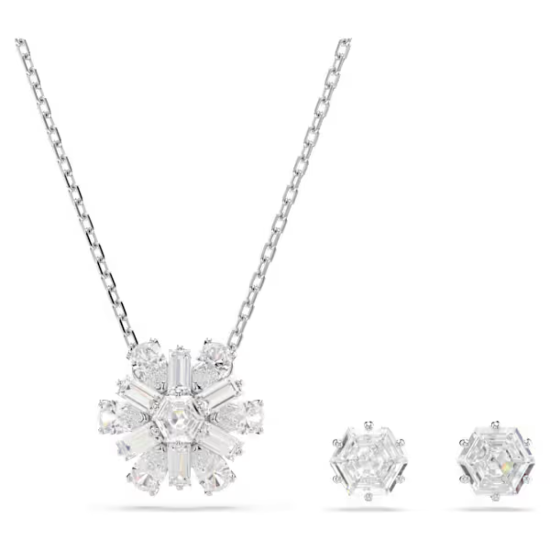 Swarovski Idyllia Snowflake Earrings and Necklace Set - White/Rhodium