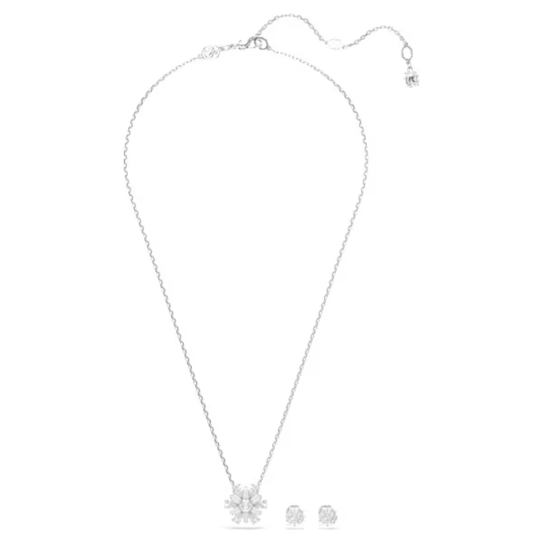 Swarovski Idyllia Snowflake Earrings and Necklace Set - White/Rhodium