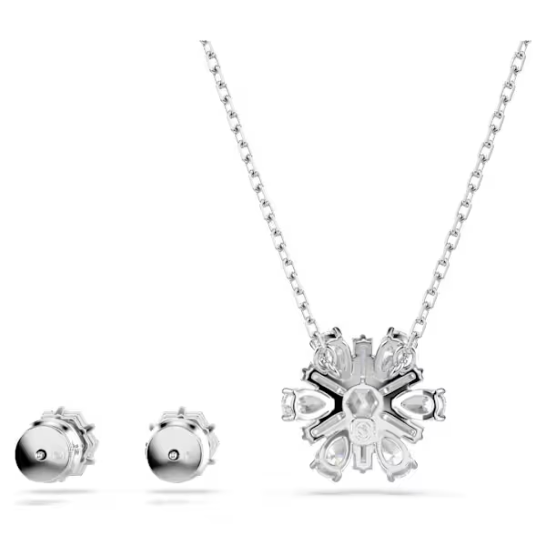 Swarovski Idyllia Snowflake Earrings and Necklace Set - White/Rhodium