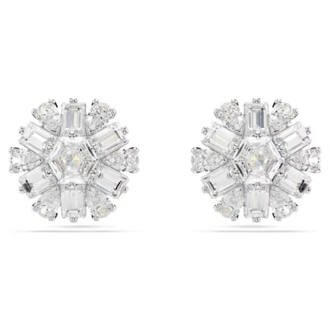 Swarovski Idyllia Snowflake Stud Earrings - White/Rhodium