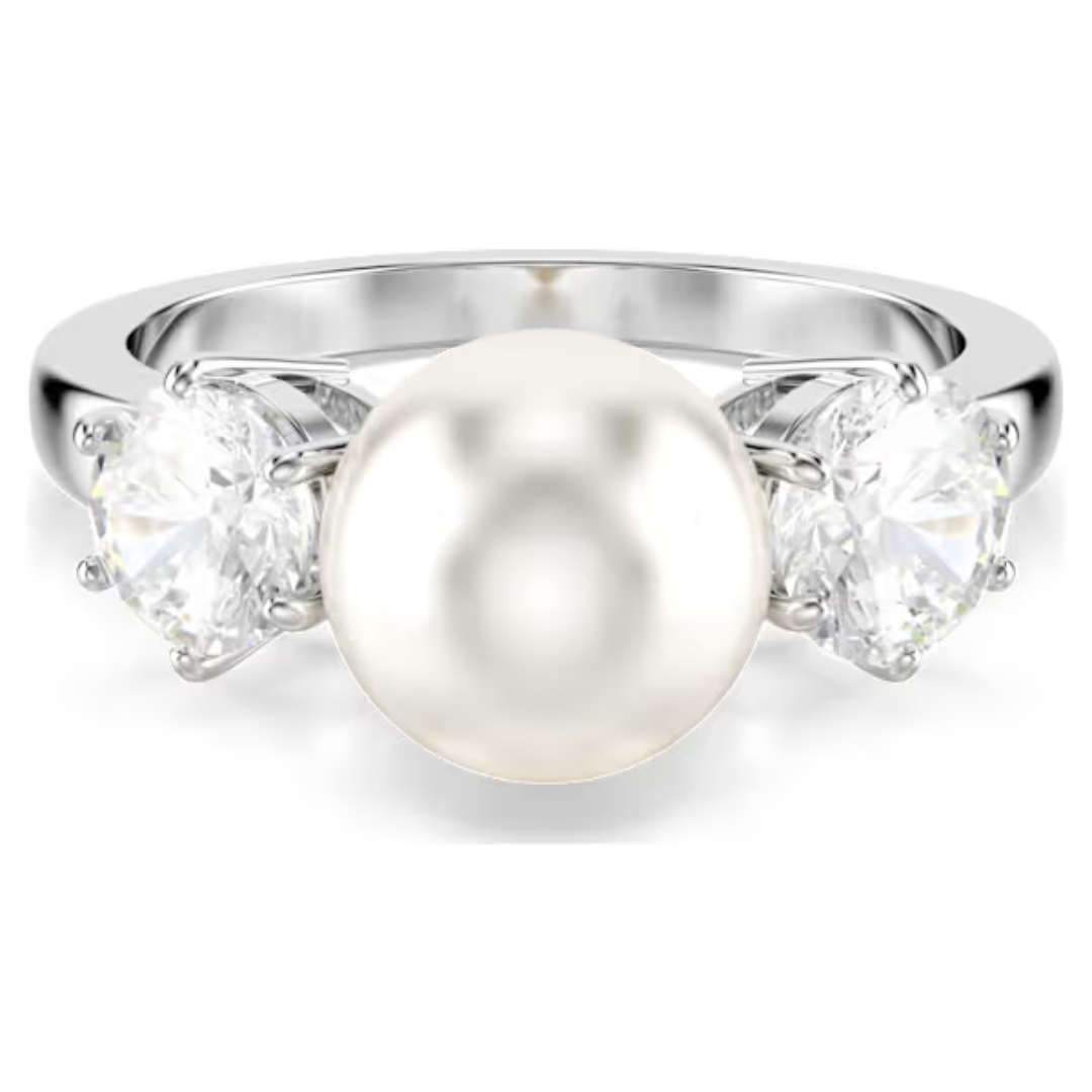 Swarovski Matrix Cocktail Ring - Crystal/Pearl/Rhodium - Size 55/6.75