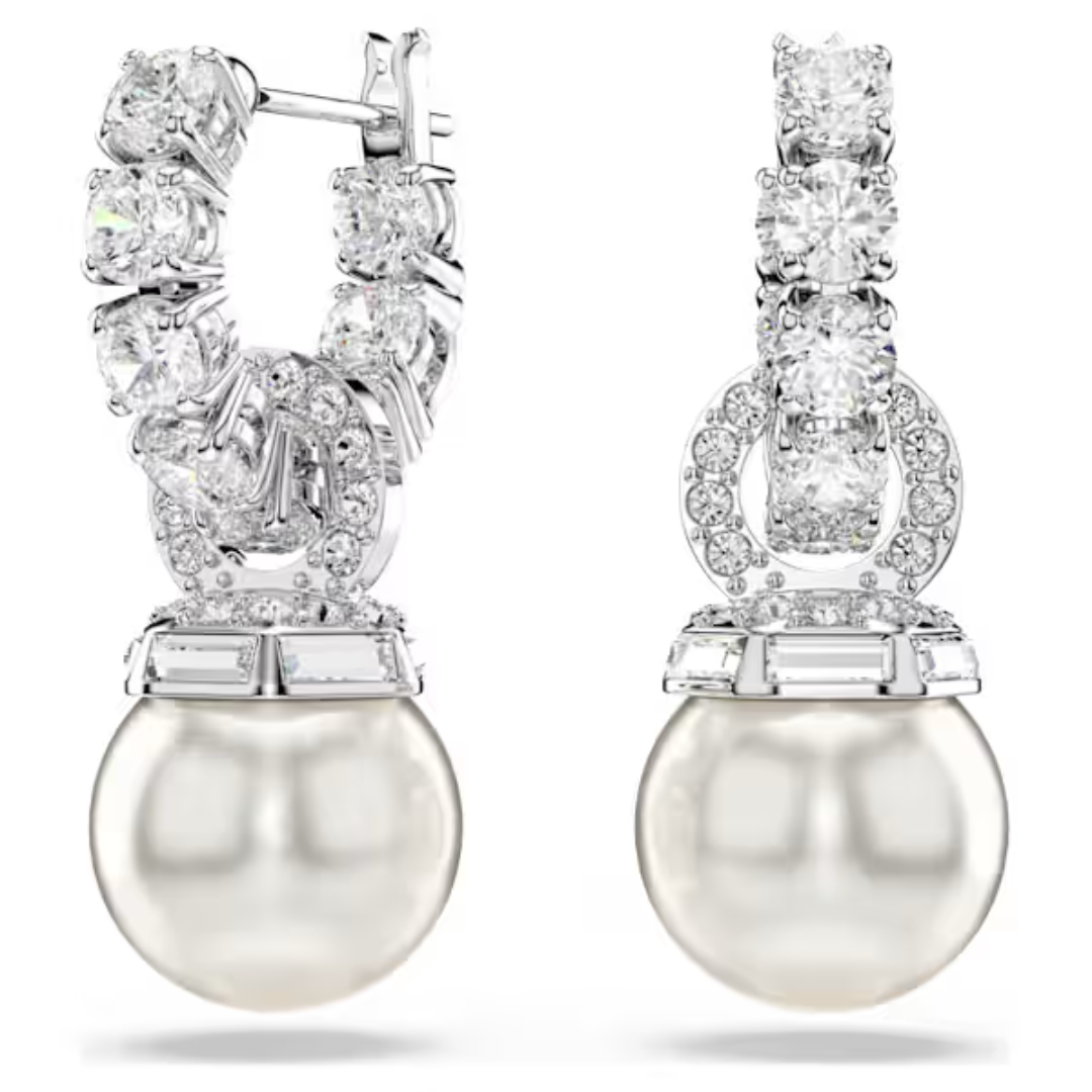 Swarovski Matrix Drop Earrings - Crystal/Pearl/Rhodium