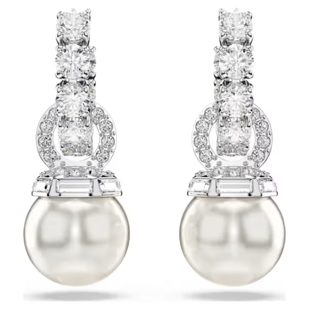 Swarovski Matrix Drop Earrings - Crystal/Pearl/Rhodium