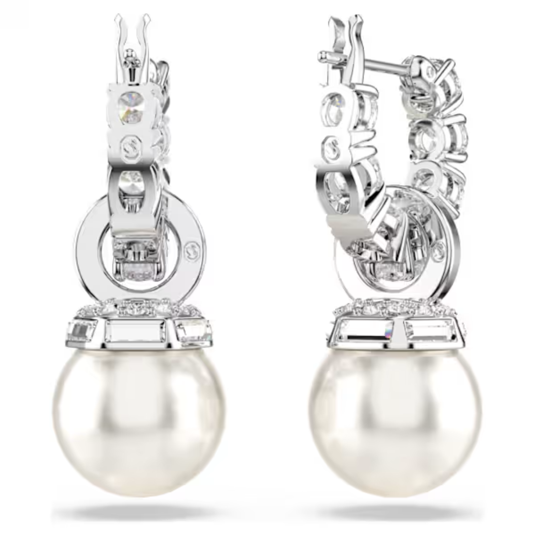 Swarovski Matrix Drop Earrings - Crystal/Pearl/Rhodium