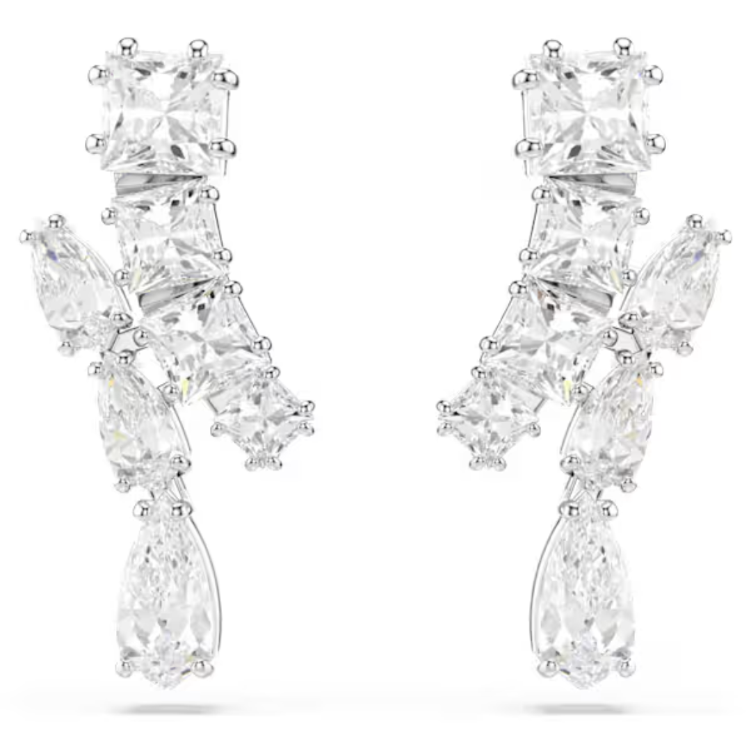 Swarovski Matrix Drop Earrings - White/Rhodium