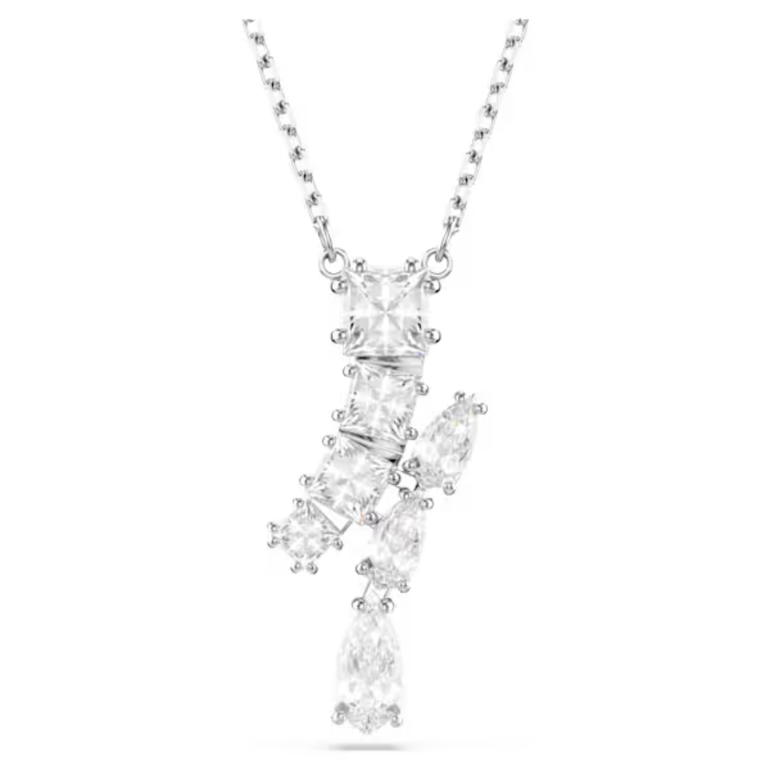 Swarovski Matrix Drop Pendant Necklace - White/Rhodium