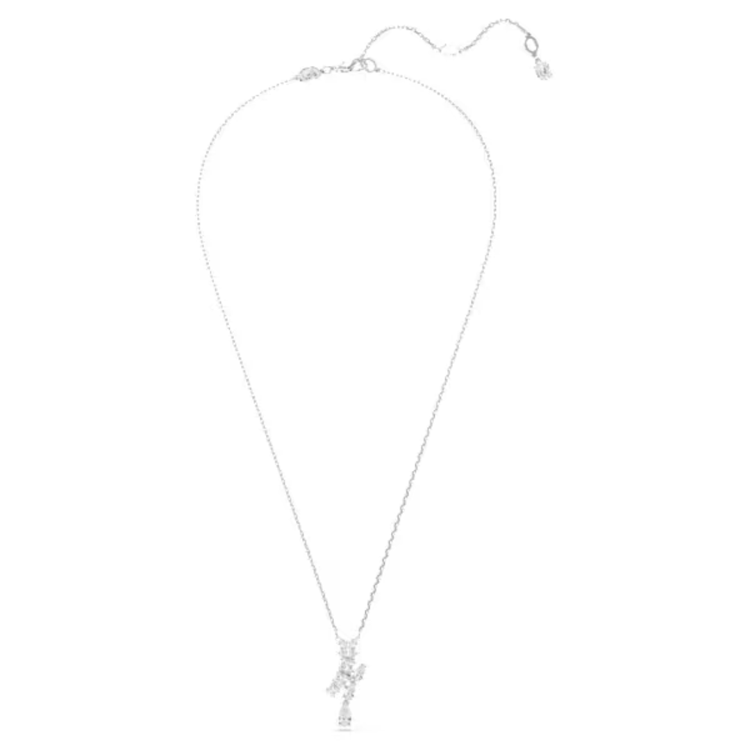 Swarovski Matrix Drop Pendant Necklace - White/Rhodium