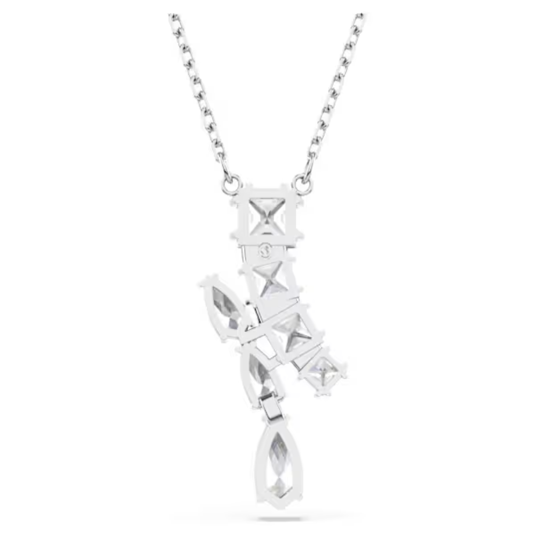 Swarovski Matrix Drop Pendant Necklace - White/Rhodium