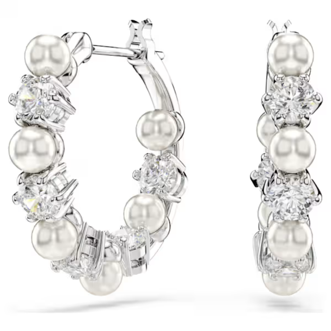 Swarovski Matrix Hoop Earrings - Crystal/Pearl/Rhodium