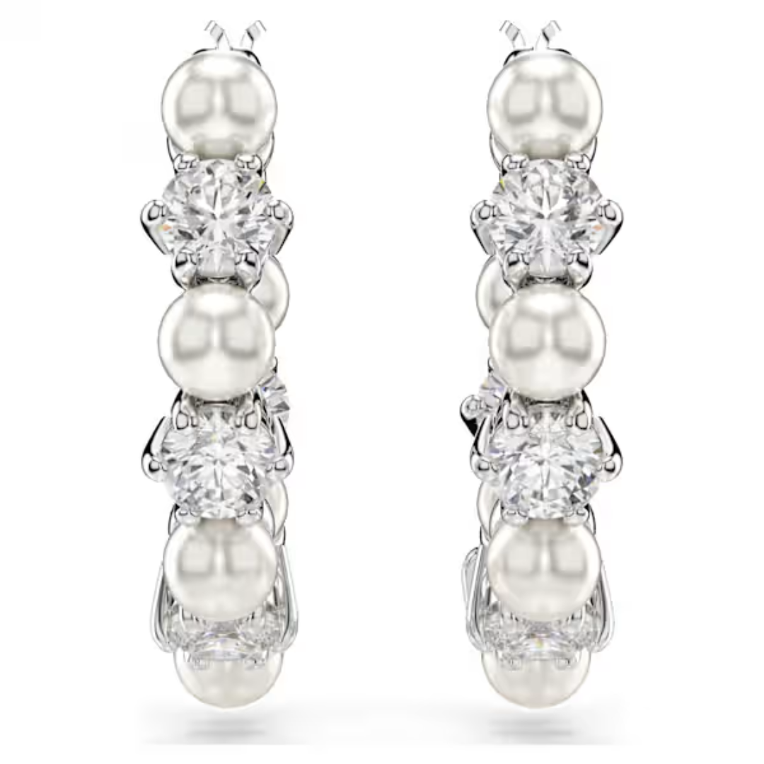 Swarovski Matrix Hoop Earrings - Crystal/Pearl/Rhodium